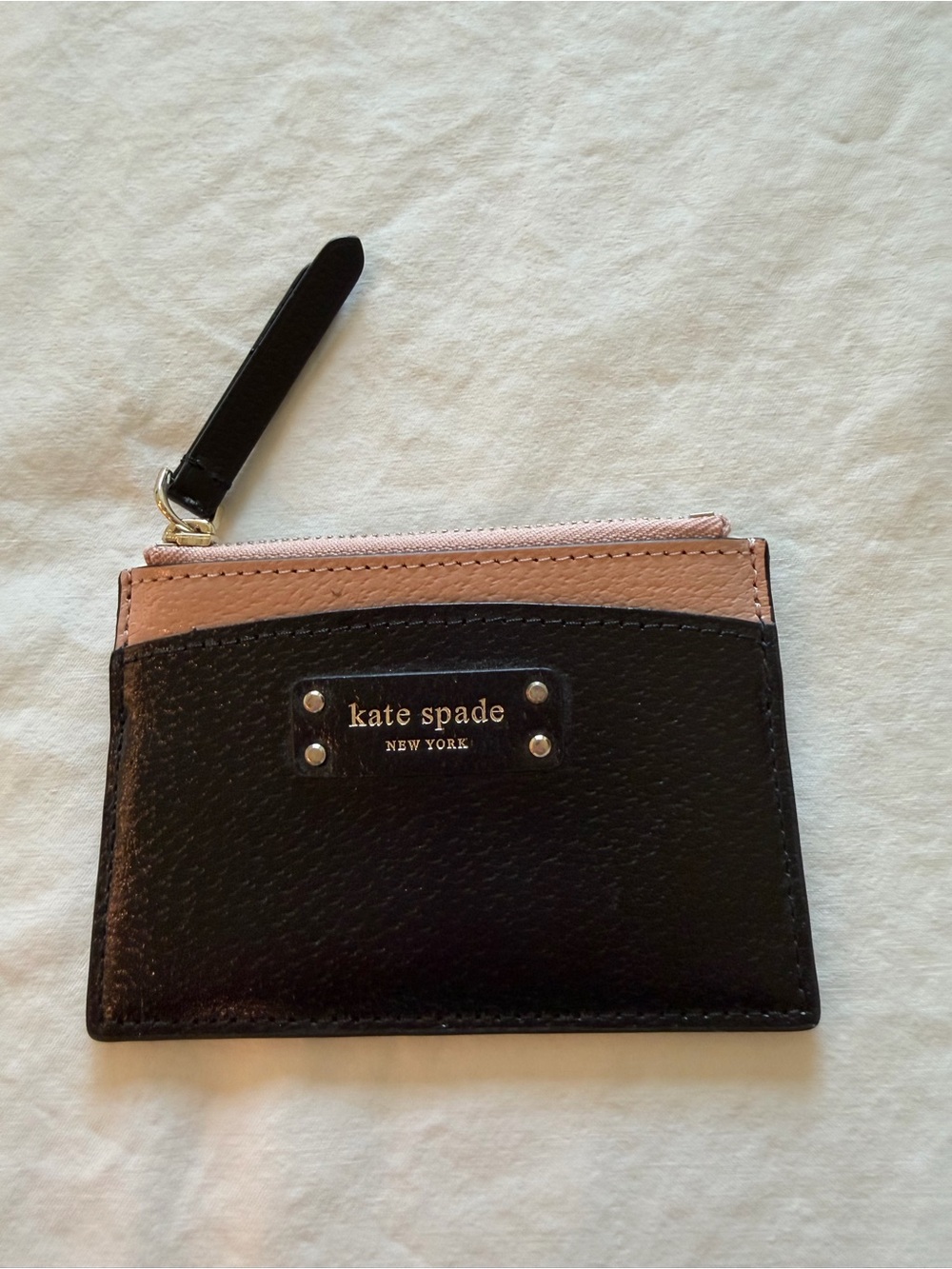 kate spade Black and Blush Leather Zip Cardholder